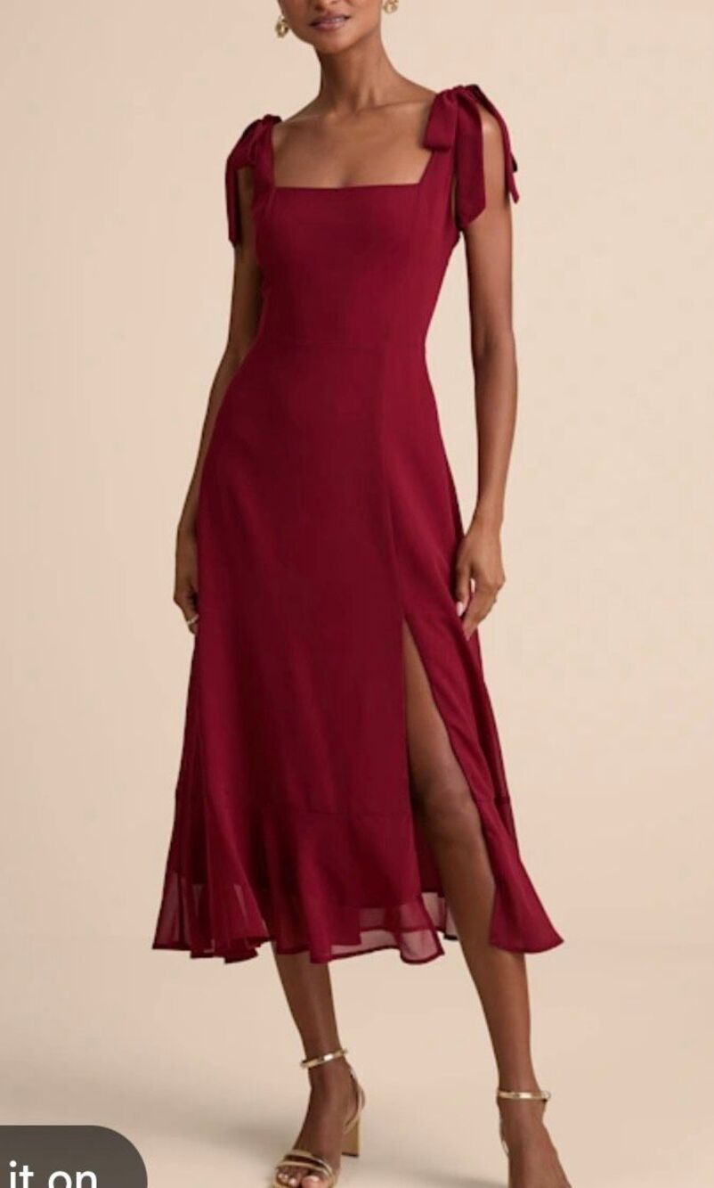 Lulu’s NWT wine red tie shoulder midi dress size x small